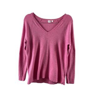Gap Brooklyn V-Neck Wool Blend Textured Sweater Size Medium Pink Heather